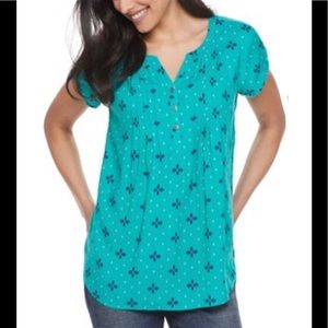 Sonoma Henley Neck Pintuck Tee Blouse, L